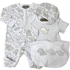 Neutral Baby Outfit Clothing Layette Gift Set - Elephant Design Unisex 5 Piece