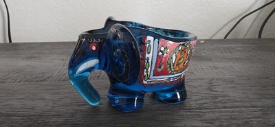 vintage hand-painted blue glass elephant trinket dish made in Spain