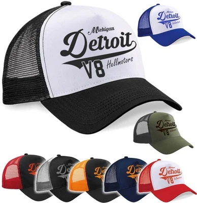 Detroit V8 Trucker Mesh Cap Basecap Kappe Oldschool Hotrod Rockabilly Biker farb - Bild 1 von 4