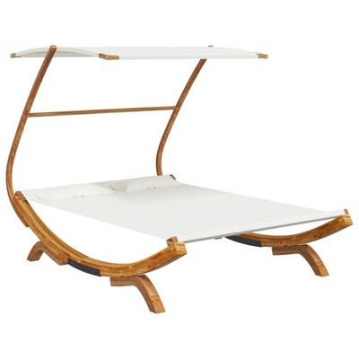 Outdoor Double Chaise Lounge Patio Daybed with Canopy Solid Wood Bent vidaXL