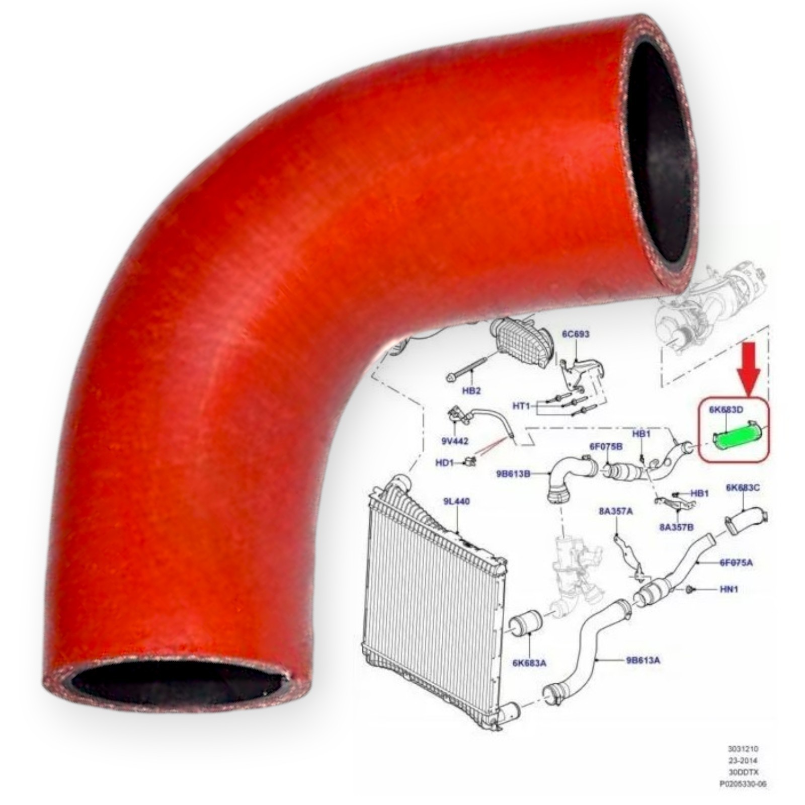 Durite de suralimentation étanche pour réparer le turbo de Land Rover Discovery IV