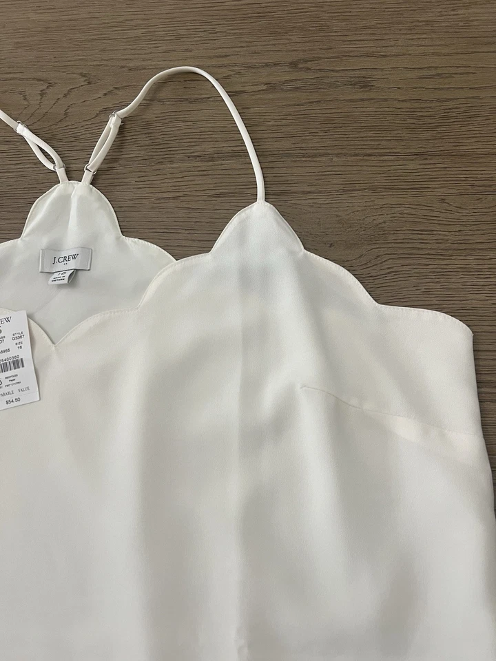Camiseta sin mangas festoneada J Crew blanca nueva con etiquetas talla 16 para mujer Foto 4 de 4