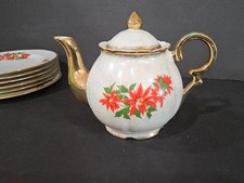 Unagco of Japan Poinsettia lustreware Teapot EXC