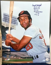FANTASTIC FRANK ROBINSON AUTOGRAPHED 16x20 PHOTO--5 STATS ADDED BY HIM--TRISTAR