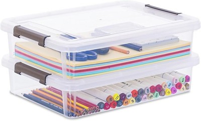 2er Pack A4 Aufbewahrungsboxen, 4,5L A4 Kunststoffbox mit Deckel, stapelbar, Griffe,