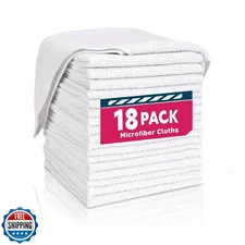 TEAWOO White Microfiber Towels- 18 Pack, Microfiber Cleaning Cloths Bulk, Mic