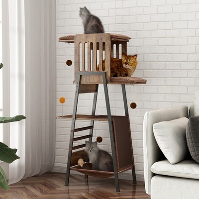 Modern Cat Tree 58 inch Cat Tower for Large Cats with Removable Pads Brown