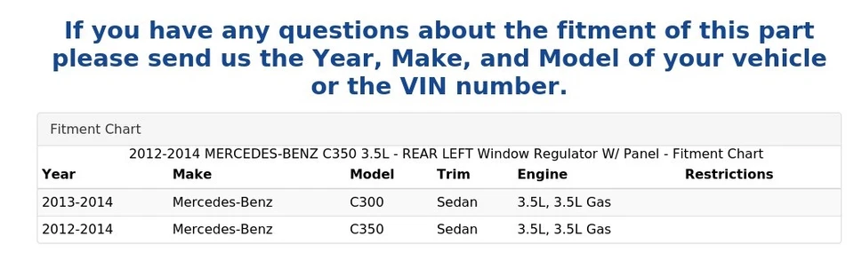 2012-2014 MERCEDES-BENZ C350 3.5L - REAR LEFT Window Regulator W/ Panel - Изображение 4 из 4