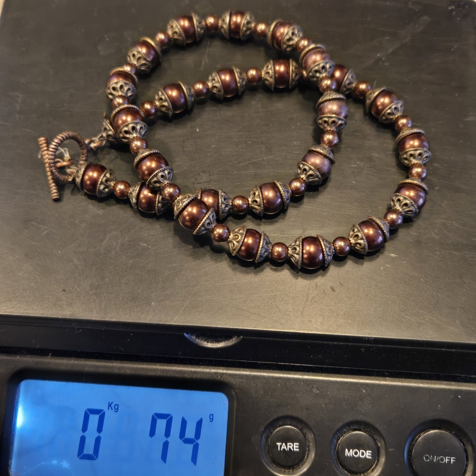 Vintage Artisan Solid Copper Beaded Necklace Fili… - image 3