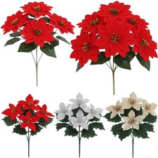 Lifelike Silk Poinsettia Bouquet with Embossed Details for Christmas Decoration
