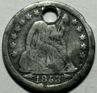 1853 Seated Liberty Dime Arrows 90% Silver — Circulated, Holed