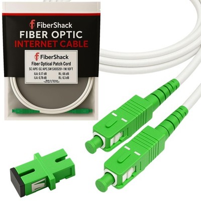 - White SC/APC Fiber Optic Internet Cable 30ft - 10M SCAPC Simplex Single Mod...