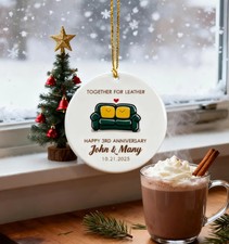 Personalized 3rd Anniversary Ornament, Wedding Valentine Day 2D Ceramic Ornament