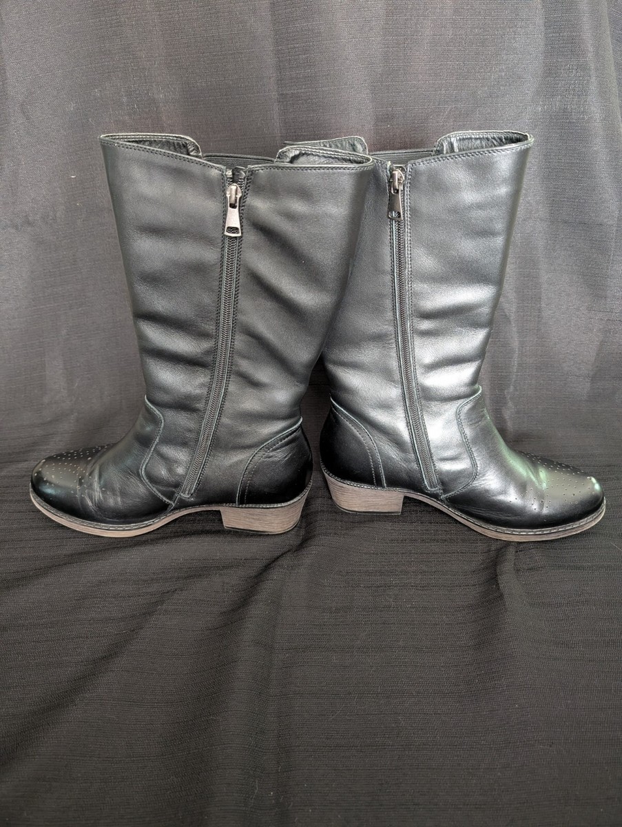 Propet Rumor Womens Mid-Calf Boots Sz W Black Leather Full Zip
