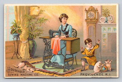 Household Sewing Machine Mother Daughter Woman Girl Cat Kittens  P773