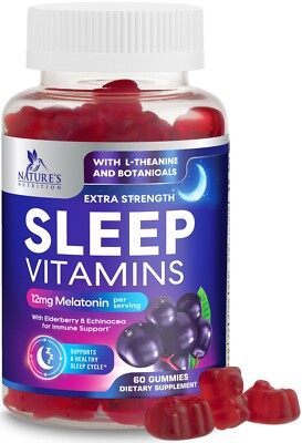 Melatonin Gummies with 12mg - Best Extra Strength, Non-Habit Forming Sleep Gummy
