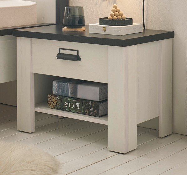Nachttisch Nachtschrank Weiß Pinie Landhaus Stauraum 60 X 46 Cm Soft-Close Stove-image