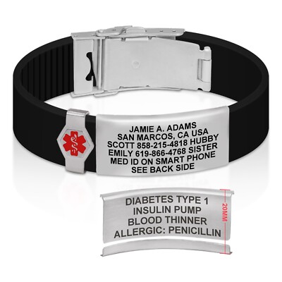 Divoti Custom Engraved Silicone Medical Alert ID Wristband Dual-Sided (19mm)