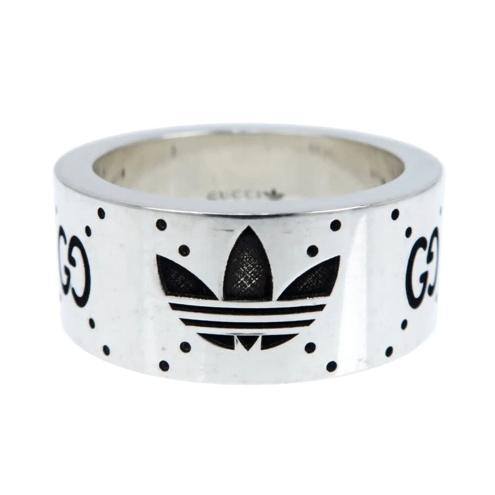 Bague de collaboration Gucci Adidas gravure trèfle large 15 AG925 bijoux P0009902