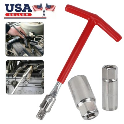Spark Plug Removal Tool T-Handle Flexible Spanner Socket Garage Car Engine