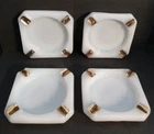 Vintage Set Of 4 Art Deco milk  Stackable glass ashtrays Gold Accents No Chips!