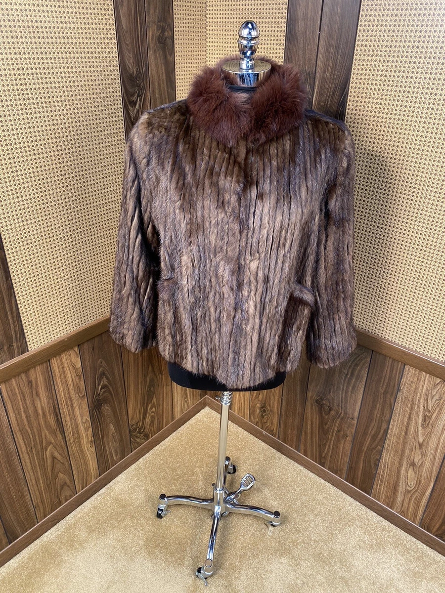 VINTAGE SAGA MINK "GUARANTEE OF QUALITY" CORDED MINK W/ FOX  COLLAR FUR JACKET