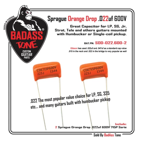 .022uf - 600V Sprague Orange Drop 715P Series - Guitar tone cap - Qty (2)