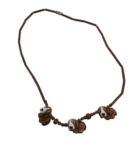 LEPS Peru Hound Dog Necklace Pottery Beads 19.5" Beagle or Bassett Fun Whimsical - Picture 2 of 5