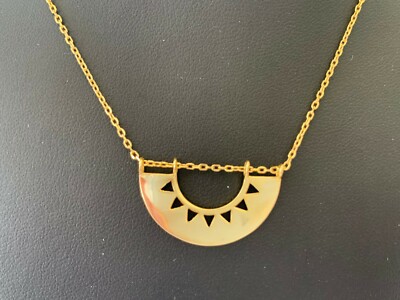 18K Gold Sterling Silver Semi Circle Sun Burst Ray Geometric Triangle Necklace 