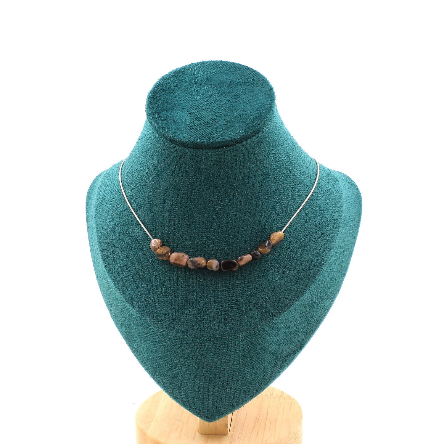 Collier andalousite USA d'exception, 10 perles fines et chaine acier inoxydable