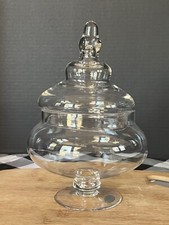 Large Round Clear Glass Lidded Apothecary Jar on Pedestal