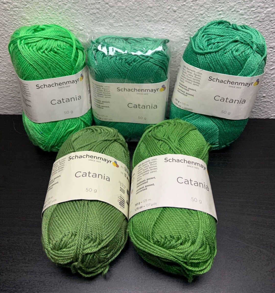 Lot of 5) Schachenmayr Catania Yarn 100% Cotton, Green