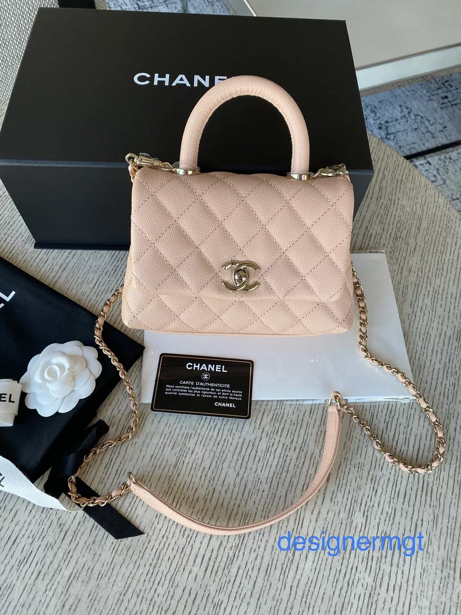 NIB 100%AUTH CHANEL 21P Rose Clair CaviarLeather Extra Mini Coco Handle  Flap Bag