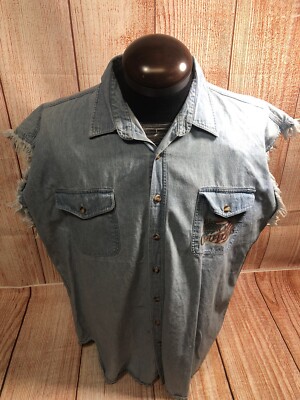 Men s VINTAGE ALL AMERICAN OUTFITTERS Sleeveless Denim MotorCycle Patriotic Larg