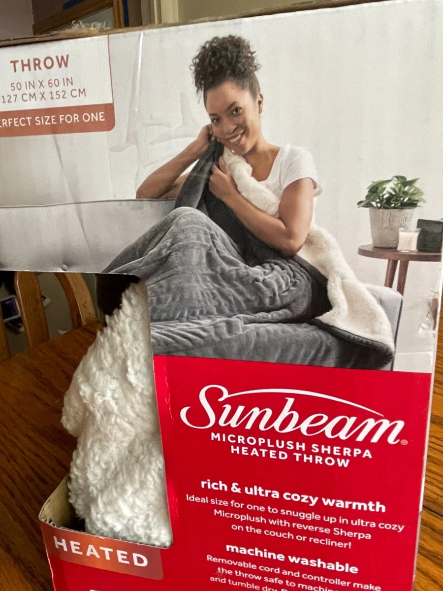 Sunbeam Sherpa Heated Throw Blanket Black Buffalo Check 50x60 eBay