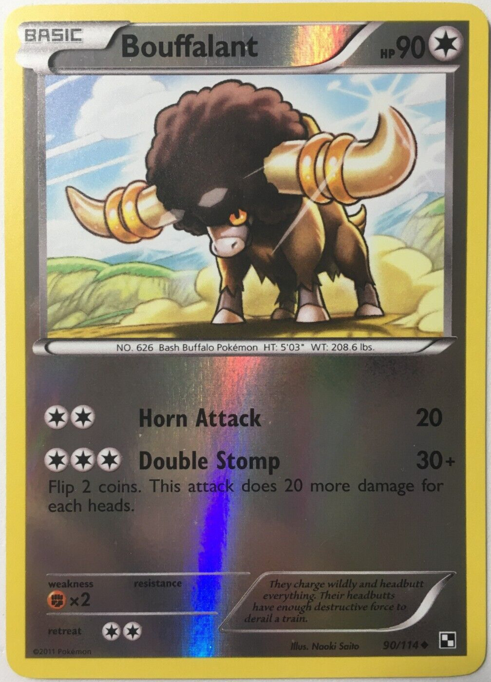 POKEMON BOUFFALANT 90/114 BLACK & WHITE UNCOMMON REVERSE HOLO NEAR MINT