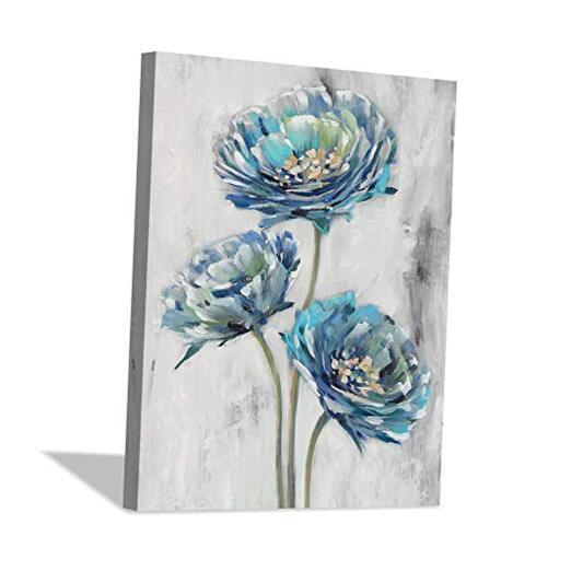 Abstract Floral Canvas Wall Art Blossom 16"x12"x1 panel Blue Floral Canvas Art eBay