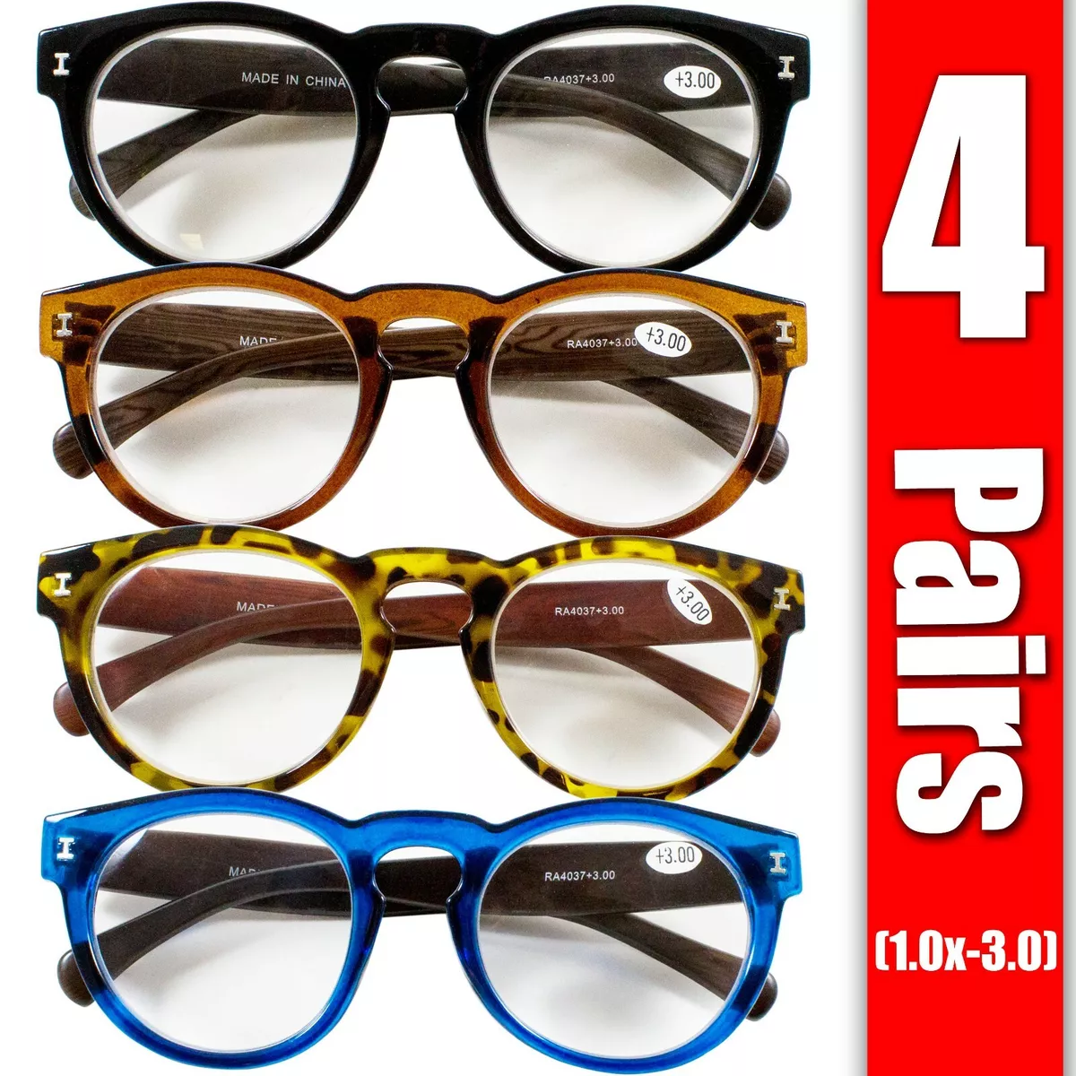 4 Pairs Mens Womens Oval Round Fashion Retro Power Reading Reader Glasses 1 3
