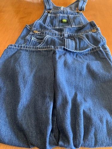 John Deere Kid's Bib Overalls Blue Cotton Denim Youth 7 Adjustable Straps - Picture 2 of 17