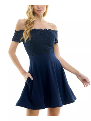 City studio Juniors Womens Cocktail Mini Fit & Flare Dress 1/2