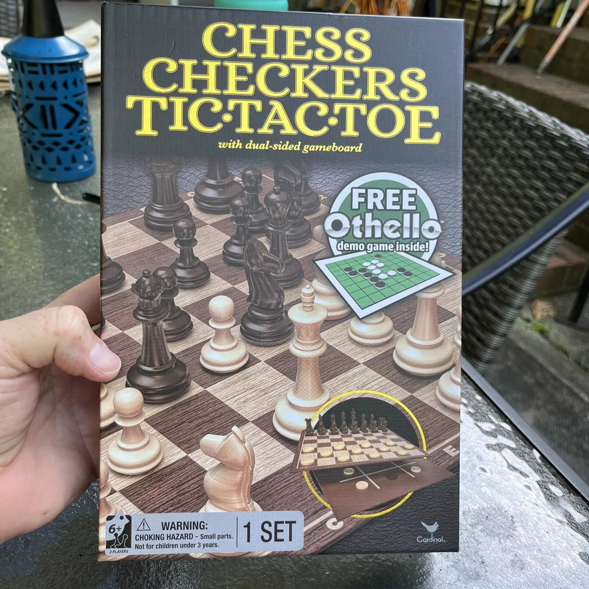 Classic Chess Checkers and Tic-Tac-Toe Set with Othello Demo 