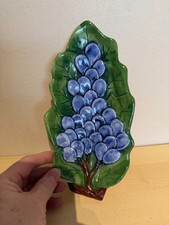 Vintage Italian Majolica Leaf Dish Grapes Hand Painted Ceramic  Italy 9.5" long