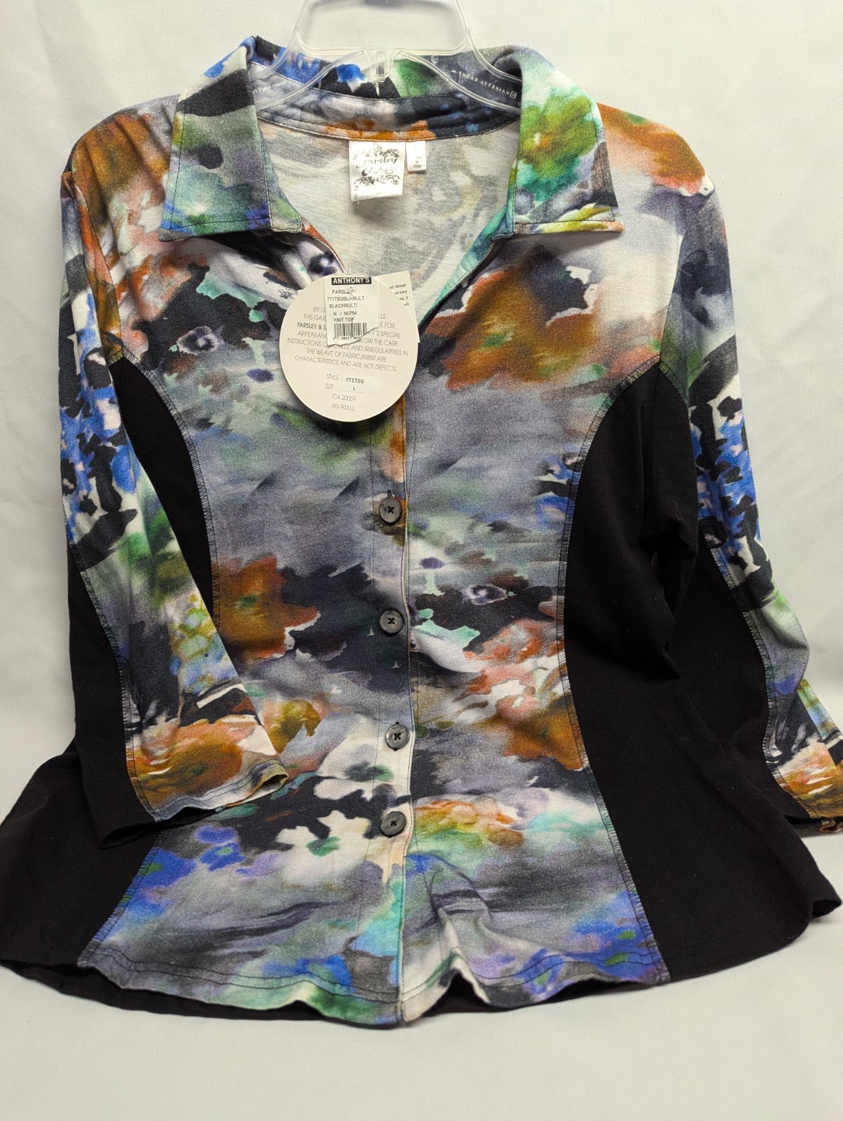 Nwt Parsley & Sage Colorblock 3/4 Sleeve Button Up Artsy Unique Quirky Sz L