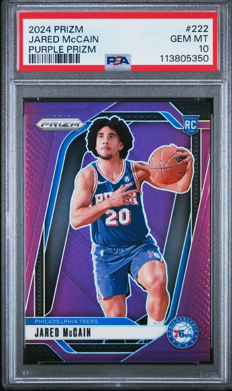 2024-25 Panini Prizm Jared McCain #222 Purple Prizm /99 PSA 10 *Pop 7* RC 76ers