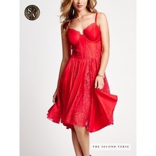 New Guess Red Dancer Lace Detail Corset Dress Romantic Sexy Whimsigoth Size 6