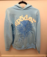 Sp5der Blue Spider Graphic Print Pullover Hoodie Fleece Cotton Men's Size M