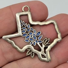 VTG Sterling Silver Texas Lone Star State Enamel Flower Bluebonnet Charm Pendant