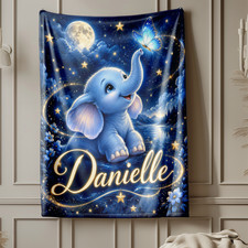 Personalized Celestial Baby Elephant Butterfly Coral Fleece Blanket
