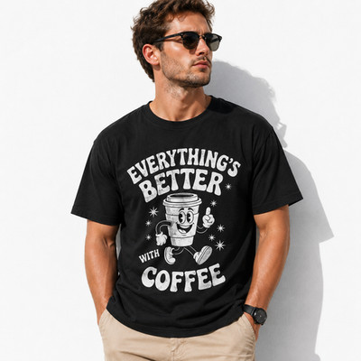 Everything s Better With Coffee T-Shirt | Retro 1930s Cartoon Style Graphic Tee