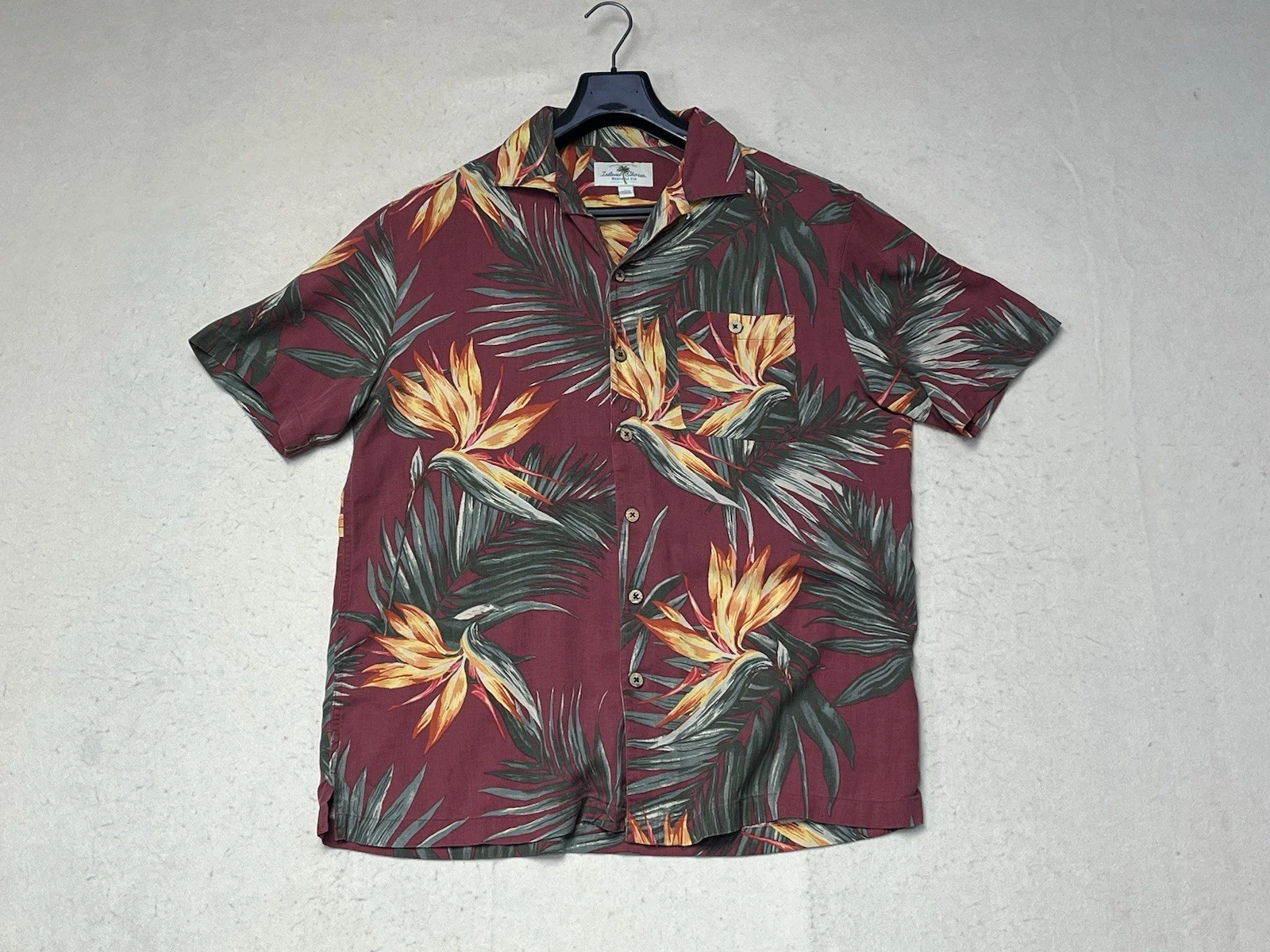 Island Shores Washable Silk Button Up Hawaiian Shirt Red Palm Trees Men's Large